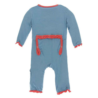 KicKee Pants Solid Classic Ruffle Coverall with Zipper - Blue Moon with English Rose