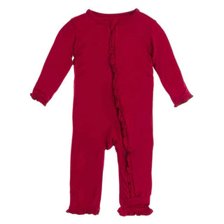 KicKee Pants Solid Classic Ruffle Coverall with Zipper - Crimson WC20