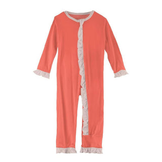 KicKee Pants Solid Classic Ruffle Coverall with Zipper - English Rose with Baby Rose SP21