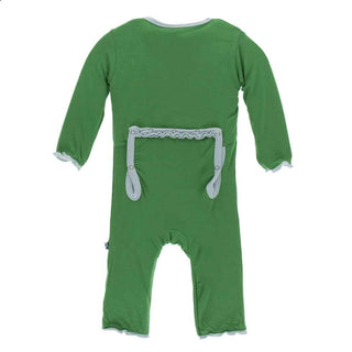 KicKee Pants Solid Classic Ruffle Coverall with Zipper - Fern with Spring Sky
