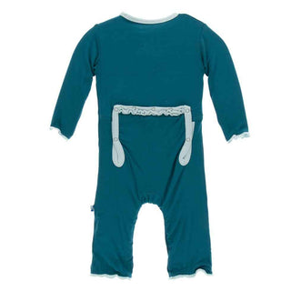 KicKee Pants Solid Classic Ruffle Coverall with Zipper - Heritage Blue with Spring Sky