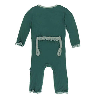 KicKee Pants Solid Classic Ruffle Coverall with Zipper - Ivy with Jade