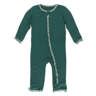 KicKee Pants Solid Classic Ruffle Coverall with Zipper - Ivy with Jade