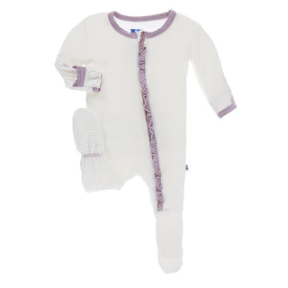KicKee Pants Solid Classic Ruffle Coverall with Zipper - Natural with Sweet Pea