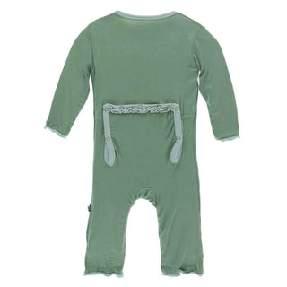 KicKee Pants Solid Classic Ruffle Coverall with Zipper - Shore with Spring Sky