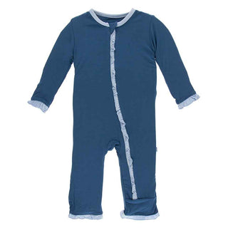 KicKee Pants Solid Classic Ruffle Coverall with Zipper - Twilight with Pond