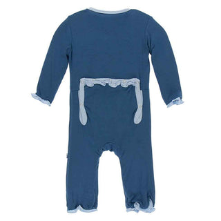 KicKee Pants Solid Classic Ruffle Coverall with Zipper - Twilight with Pond