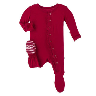Solid Classic Ruffle Footie with Snaps - Crimson WC20 KicKee Pants Size: Newborn