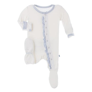 KicKee Pants Solid Classic Ruffle Footie with Snaps - Natural with Dew