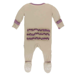 KicKee Pants Solid Classic Ruffle Footie with Zipper - Burlap with Pegasus