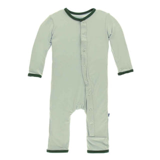 KicKee Pants Solid Coverall with Snaps - Aloe with Topiary