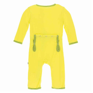 KicKee Pants Solid Coverall with Snaps - Banana with Meadow