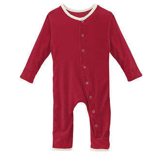 KicKee Pants Solid Coverall with Snaps - Crimson with Natural