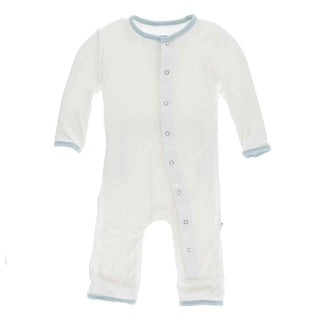 KicKee Pants Solid Coverall with Snaps - Natural with Spring Sky