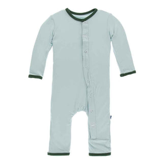 KicKee Pants Solid Coverall with Snaps - Spring Sky with Topiary