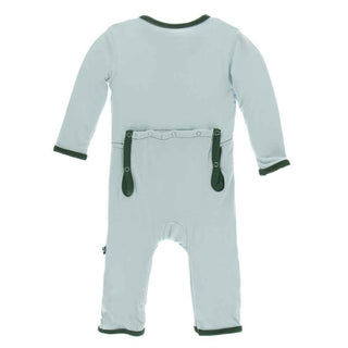 KicKee Pants Solid Coverall with Snaps - Spring Sky with Topiary