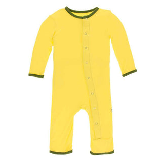 KicKee Pants Solid Coverall with Snaps - Zest with Pesto