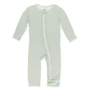 Solid Coverall with Zipper - Aloe with NaturalKicKee PantsSize: 3-6 Months