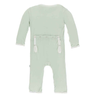 Solid Coverall with Zipper - Aloe with NaturalKicKee PantsSize: 3-6 Months