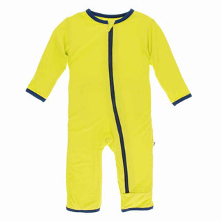 KicKee Pants Solid Coverall with Zipper - Banana with Flag Blue