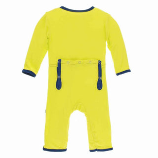 KicKee Pants Solid Coverall with Zipper - Banana with Flag Blue