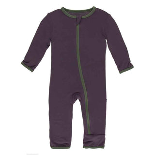 KicKee Pants Solid Coverall with Zipper - Fig with Succulent