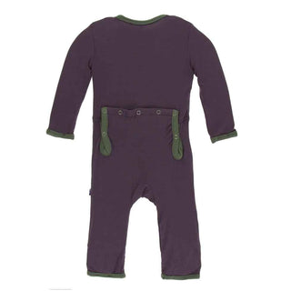 KicKee Pants Solid Coverall with Zipper - Fig with Succulent