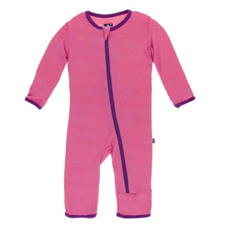 KicKee Pants Solid Coverall with Zipper - Flamingo with Starfish