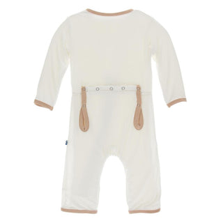 KicKee Pants Solid Coverall with Zipper - Natural with Suede