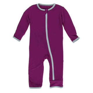 KicKee Pants Solid Coverall with Zipper - Orchid with Jade