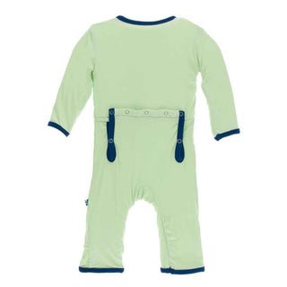 KicKee Pants Solid Coverall with Zipper - Pistachio with Navy