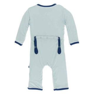 KicKee Pants Solid Coverall with Zipper - Spring Sky with Navy