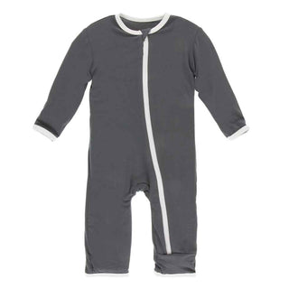 KicKee Pants Solid Coverall with Zipper - Stone with Natural