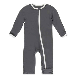 Solid Bamboo Coverall with Zipper - Stone with Natural Baby & Toddler Sleepwear