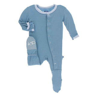 KicKee Pants Solid Footie with Snaps - Blue Moon with Pond