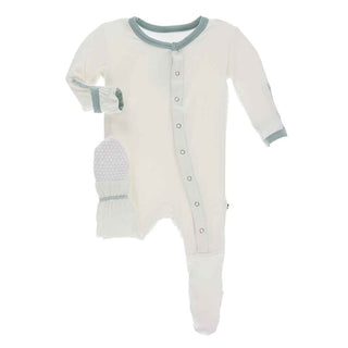 KicKee Pants Solid Footie with Snaps - Natural with Jade