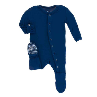 KicKee Pants Solid Footie with Snaps - Navy