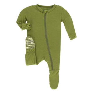 KicKee Pants Solid Footie with Zipper - Grasshopper