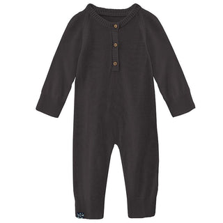 Solid Bamboo Knitted Henley Romper - Midnight Baby One-Pieces