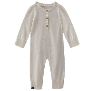 KicKee Pants Solid Knitted Henley Romper - Natural WC21