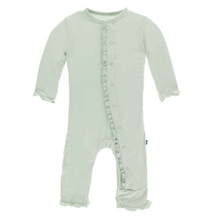 KicKee Pants Solid Layette Classic Ruffle Coverall with Snaps - Aloe