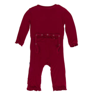KicKee Pants Solid Layette Classic Ruffle Coverall with Snaps - Candy Apple