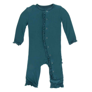 KicKee Pants Solid Layette Classic Ruffle Coverall with Snaps - Oasis