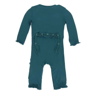 KicKee Pants Solid Layette Classic Ruffle Coverall with Snaps - Oasis