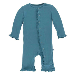 KicKee Pants Solid Layette Classic Ruffle Coverall with Snaps - Seagrass