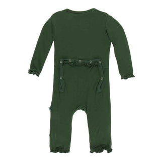 KicKee Pants Solid Layette Classic Ruffle Coverall with Snaps - Topiary
