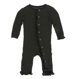 KicKee Pants Solid Layette Classic Ruffle Coverall with Snaps - Zebra