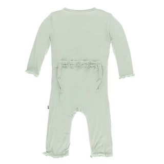 KicKee Pants Solid Layette Classic Ruffle Coverall with Zipper - Aloe