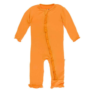 KicKee Pants Solid Layette Classic Ruffle Coverall with Zipper - Apricot