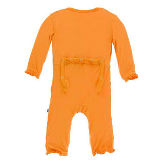 KicKee Pants Solid Layette Classic Ruffle Coverall with Zipper - Apricot